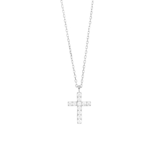 Facet Barcelona Jewelry - 14KT WHITE GOLD 0.20CT DIAMOND CROSS NECKLACE | Manfredi Jewels