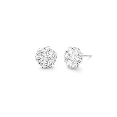 14KT WHITE GOLD 2.00CT HSI ROUND BRILLIANT CUT DIAMOND CLUSTER EARRINGS