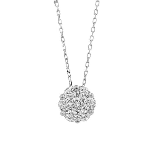 Facet Barcelona Jewelry - 14KT WHITE GOLD DIAMOND CLUSTER PENDANT NECKLACE | Manfredi Jewels