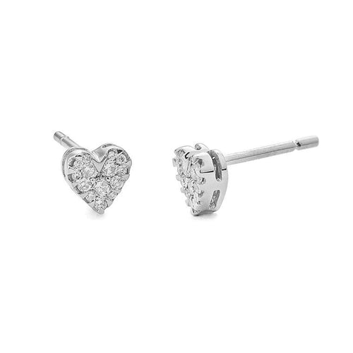 Facet Barcelona Jewelry - 14KT WHITE GOLD DIAMOND MINI HEART EARRINGS | Manfredi Jewels