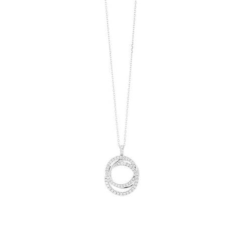 14KT WHITE GOLD DOUBLE CIRCLE PENDANT NECKLACE SET WITH DIAMONDS