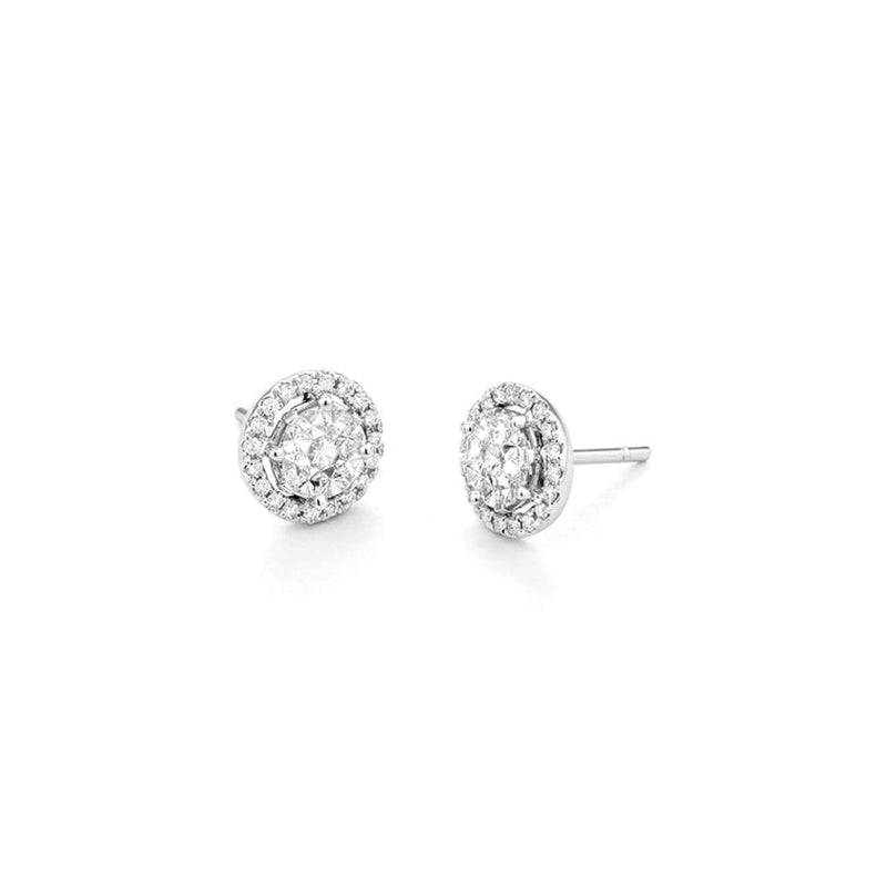 Facet Barcelona Jewelry - 14KT WHITE GOLD iNVISIBLE DIAMOND HALO EARRINGS | Manfredi Jewels