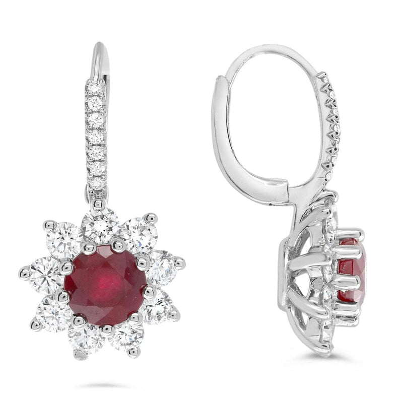 First Image Design Corp Jewelry - Round Ruby Earrings Set in Diamond Floral Setting | Manfredi Jewels