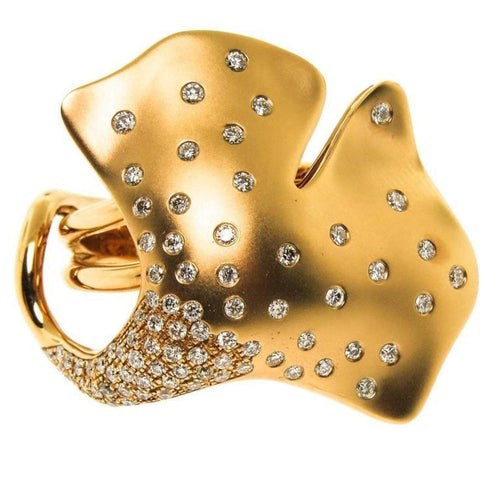 Gatto Jewelry - Diamond Gold Ginkgo Leaf Ring | Manfredi Jewels