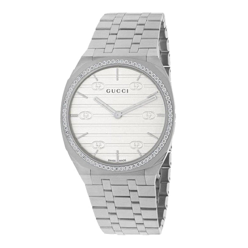 Gucci New Watches - 25H STEEL AND DIAMOND WATCH 34MM | Manfredi Jewels