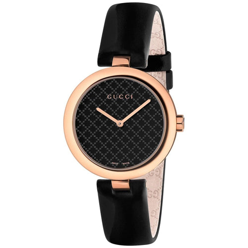 Gucci Watches - Diamantissima Black Leather Strap Watch 32mm | Manfredi Jewels