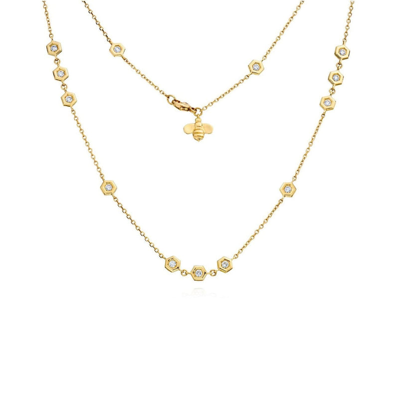 Gumuchian Jewelry - 18KT YELLOW GOLD AND DIAMONDS MINI BEE 18 STATION NECKLACE | Manfredi Jewels