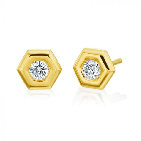 HONEYBEE "B" 18K GOLD HONEYCOMB STUD