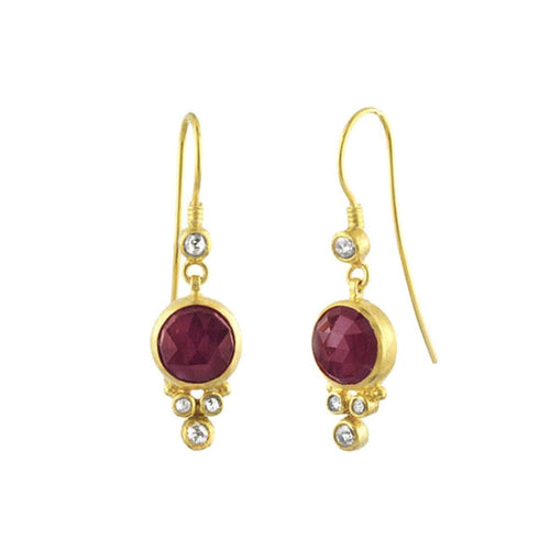 Gurhan Jewelry - 9mm round cut rubies with 3 rose diamond earrings | Manfredi Jewels