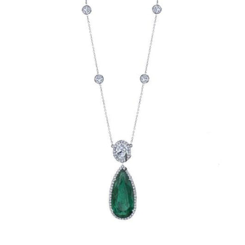Manfredi Jewels - Pear Shape green emerald necklace