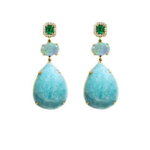 Amazonite, Opal and Emerald Drop Earrings