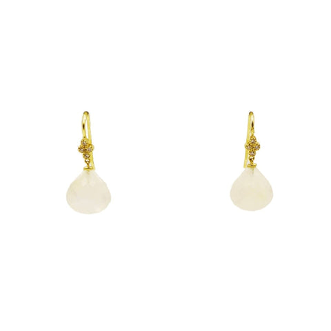 Moonstone & Diamond Drop Yellow Gold Earrings