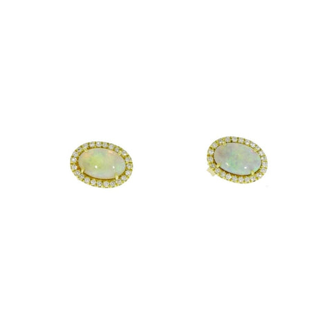 Opal & Diamond Yellow Gold Stud Earrings