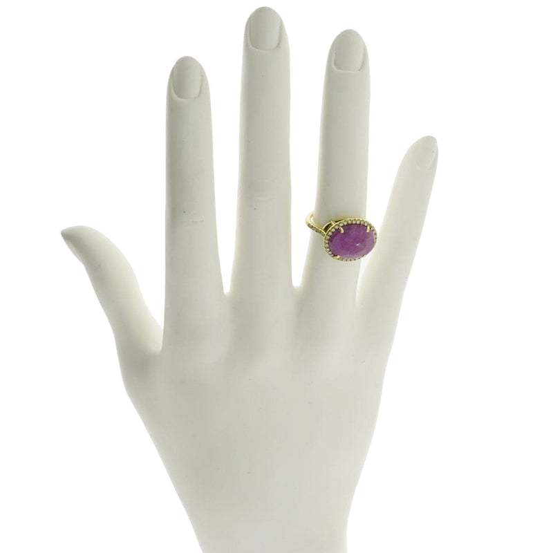 Lauren K Jewelry - Oval Pink Sapphire & Diamond Yellow Gold Ring | Manfredi Jewels