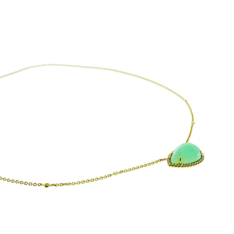 Lauren K Jewelry - Pear shaped Chrisoprase & Diamond Yellow Gold Pendant | Manfredi Jewels