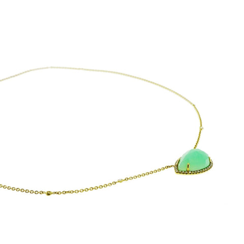 Pear shaped Chrisoprase & Diamond  Yellow Gold Pendant