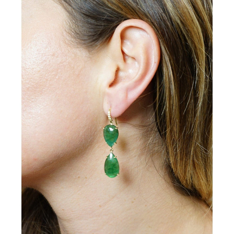 Ladies Pear Shape Green Emerald Stud Earrings White Gold