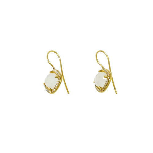 Lauren K Jewelry - Rainbow Moonstone & Diamond Yellow Gold Drop Earrings | Manfredi Jewels