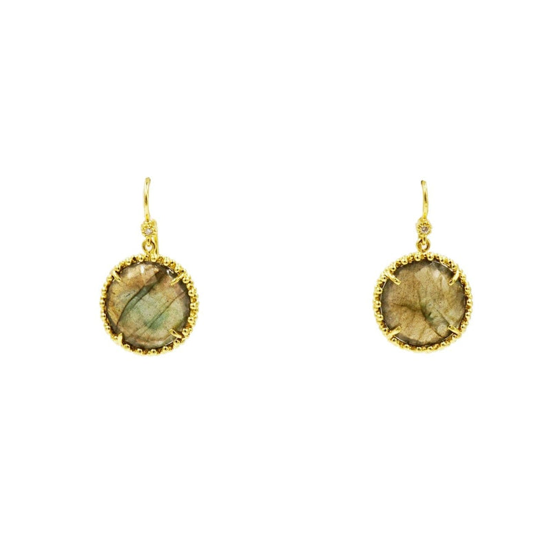 Lauren K Jewelry - Round Labradorite Yellow Gold Drop Earrings | Manfredi Jewels