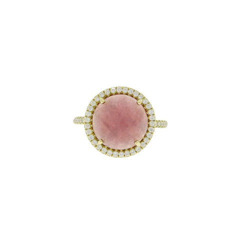 Round Pink Sapphire & Diamond Yellow Gold Ring