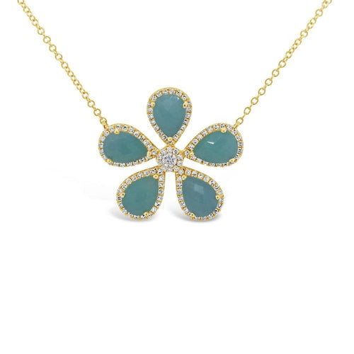 Manfredi Jewels - 0.38CT DIAMOND AND 3.36CT AMAZONITE 14K YELLOW GOLD FLOWER NECKLACE