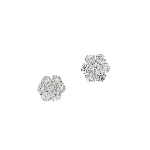 14K White Gold Diamond Cluster Earrings