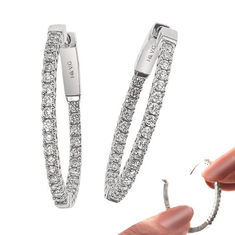 14KT WHITE GOLD AND DIAMONDS FLEXIBLE HOOP EARRINGS