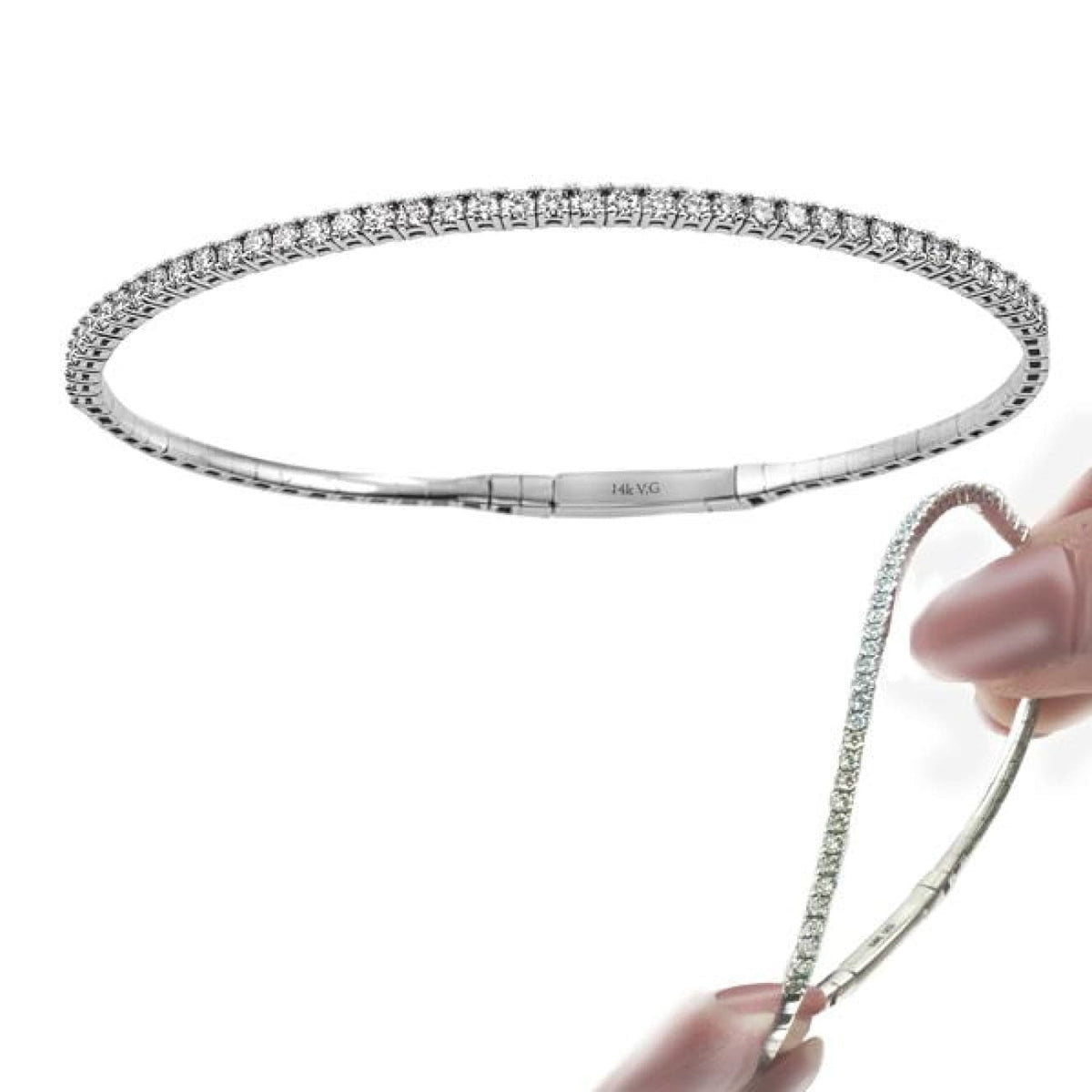 Manfredi Jewels Jewelry - 14KT WHITE GOLD FLEXIBLE BANGLE SET WITH DIAMONDS | Manfredi Jewels