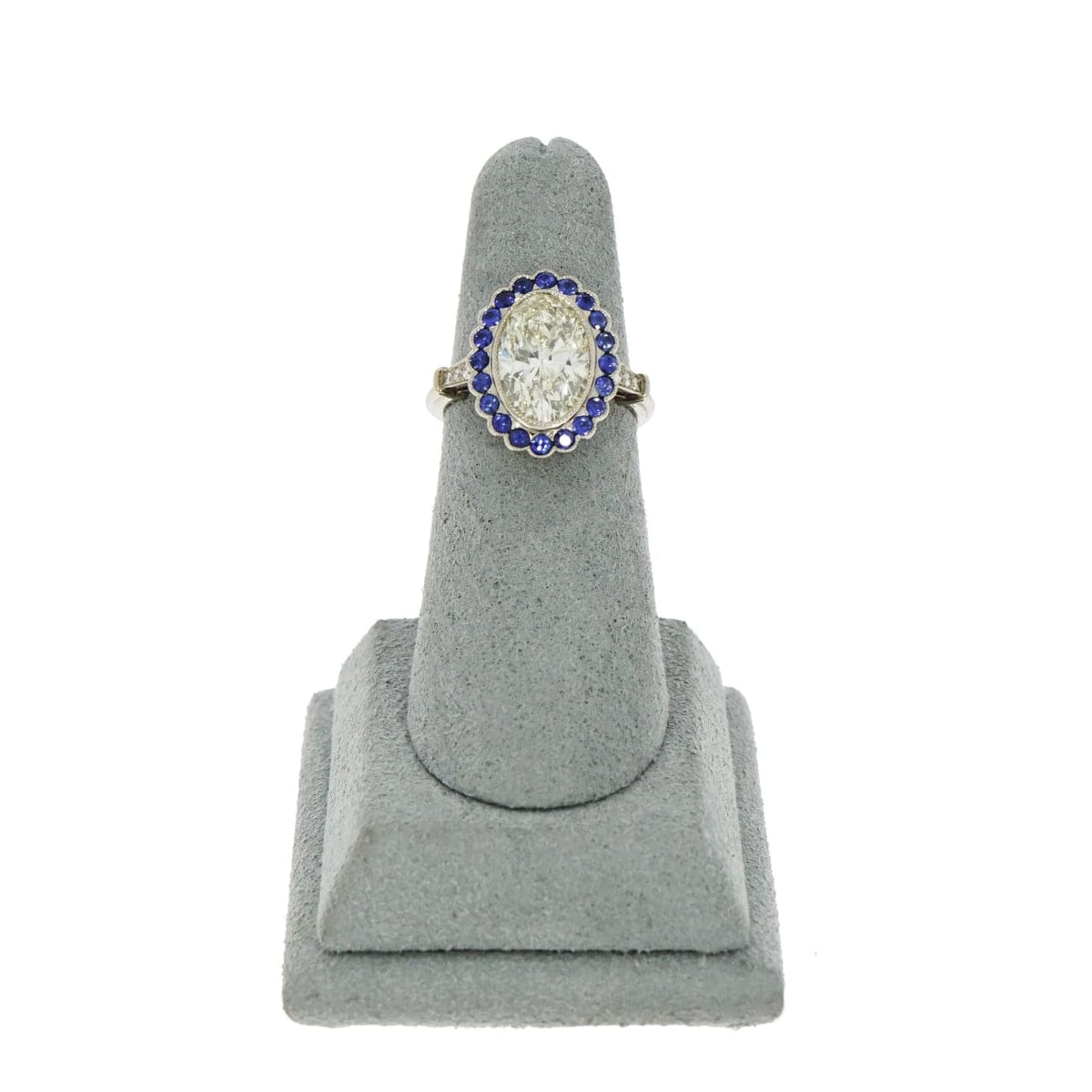 Manfredi Jewels Jewelry - 18K White Gold Custom Oval Diamond Ring with Sapphire | Manfredi Jewels