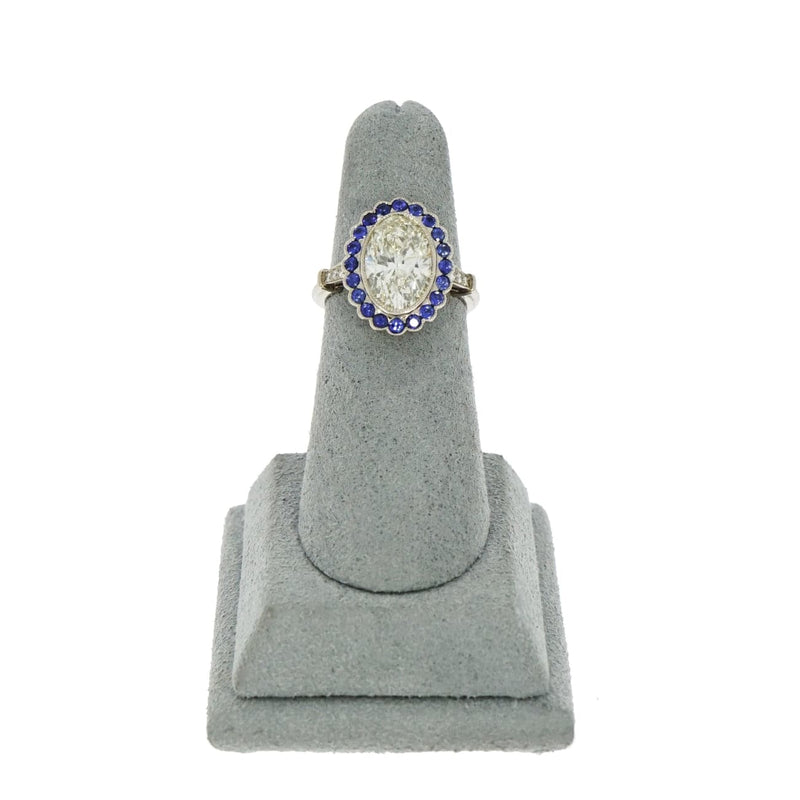 Manfredi Jewels Jewelry - 18K White Gold Custom Oval Diamond Ring with Sapphire