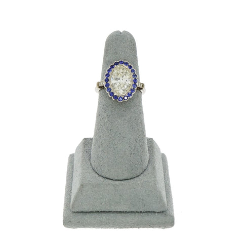 18K White Gold Custom Oval Diamond Ring with Sapphire