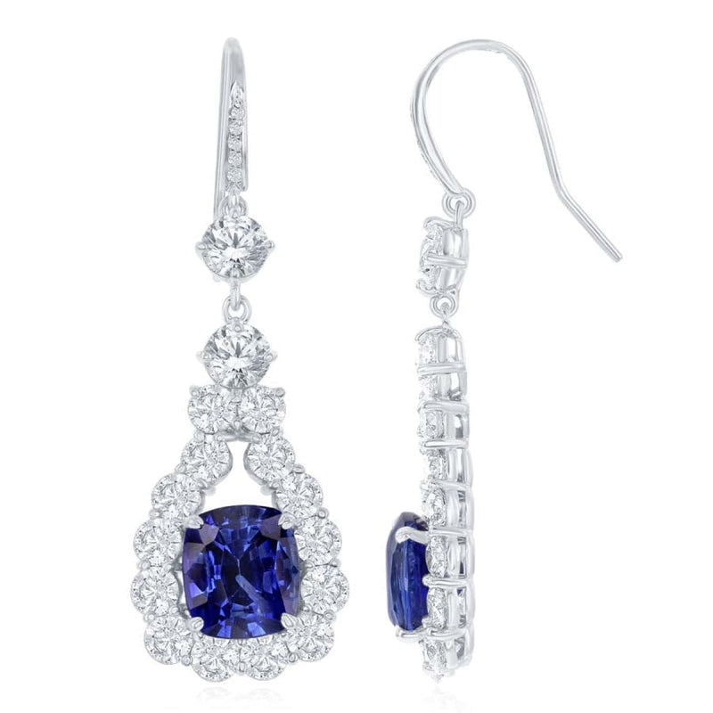 Manfredi Jewels Jewelry - 18K WHITE GOLD SAPPHIRE AND DIAMOND DROP EARRINGS