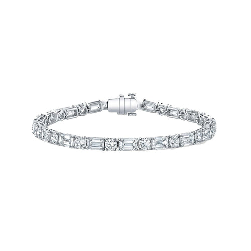 Manfredi Jewels Jewelry - Round and Emerald Cut 18K White Gold 9.96ct Diamond Tennis Bracelet | Manfredi Jewels