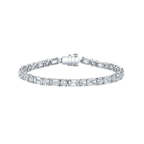 Round and Emerald Cut 18K White Gold 9.96ct Diamond Tennis Bracelet