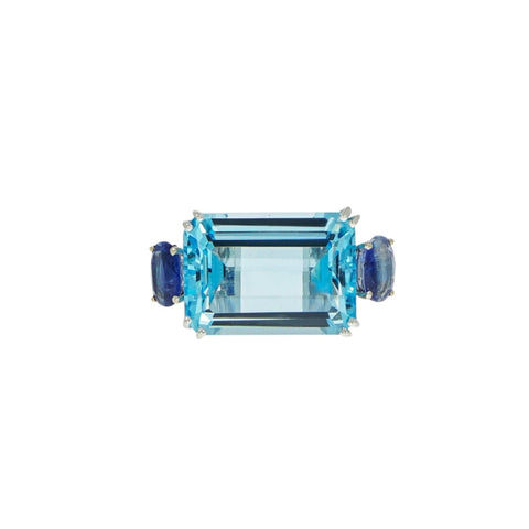 Blue Topaz & Kyanite White Gold Ring