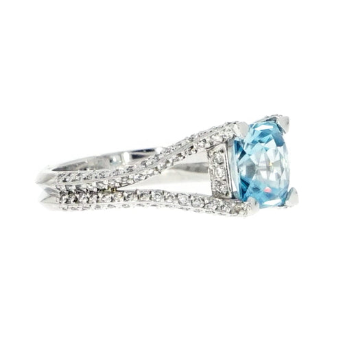 Manfredi Jewels Jewelry - Blue Zircon & Diamond Platinum Ring