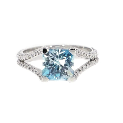 Blue Zircon & Diamond Platinum Ring