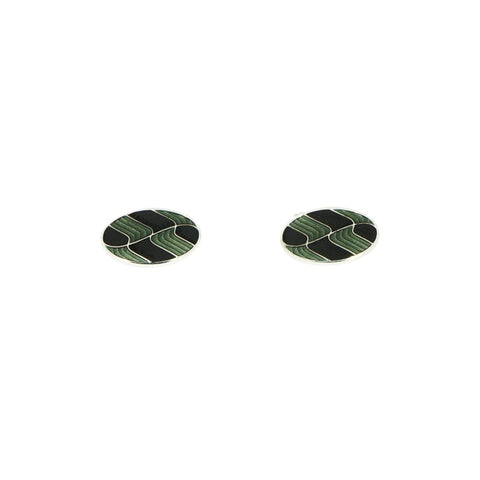 Brixton & Gill Green Or Black Enameled Oval Cufflinks