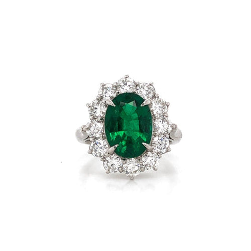 Manfredi Jewels Jewelry - CERTIFIED ZAMBIAN OVAL CUT EMERALD 3.22 CARAT TOTAL DIAMOND PLATINUM RING