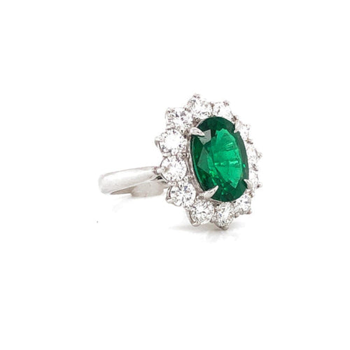 Manfredi Jewels Jewelry - CERTIFIED ZAMBIAN OVAL CUT EMERALD 3.22 CARAT TOTAL DIAMOND PLATINUM RING