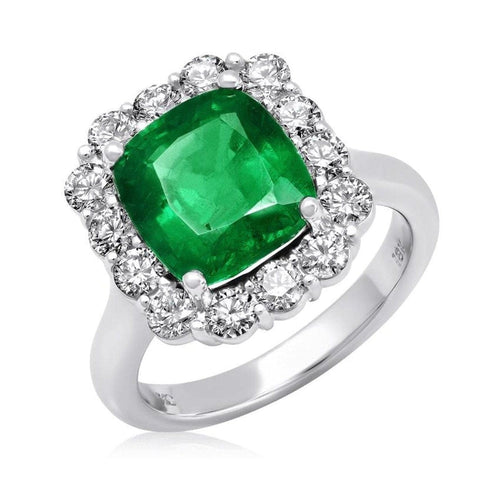 Manfredi Jewels Jewelry - Cushion Cut Emerald & Round Diamonds Ring