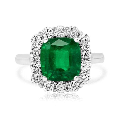 Cushion Cut Emerald & Round Diamonds Ring