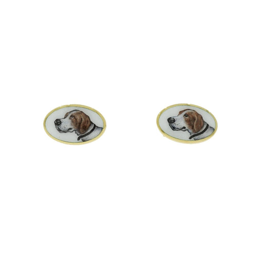 Manfredi Jewels Accessories - Hand - Painted Dog Portrait Oval Cufflinks