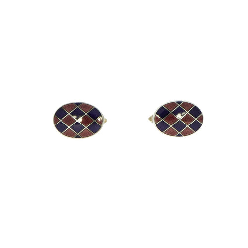 Manfredi Jewels Accessories - Harlequin Enameled Oval Sterling Silver Cufflinks