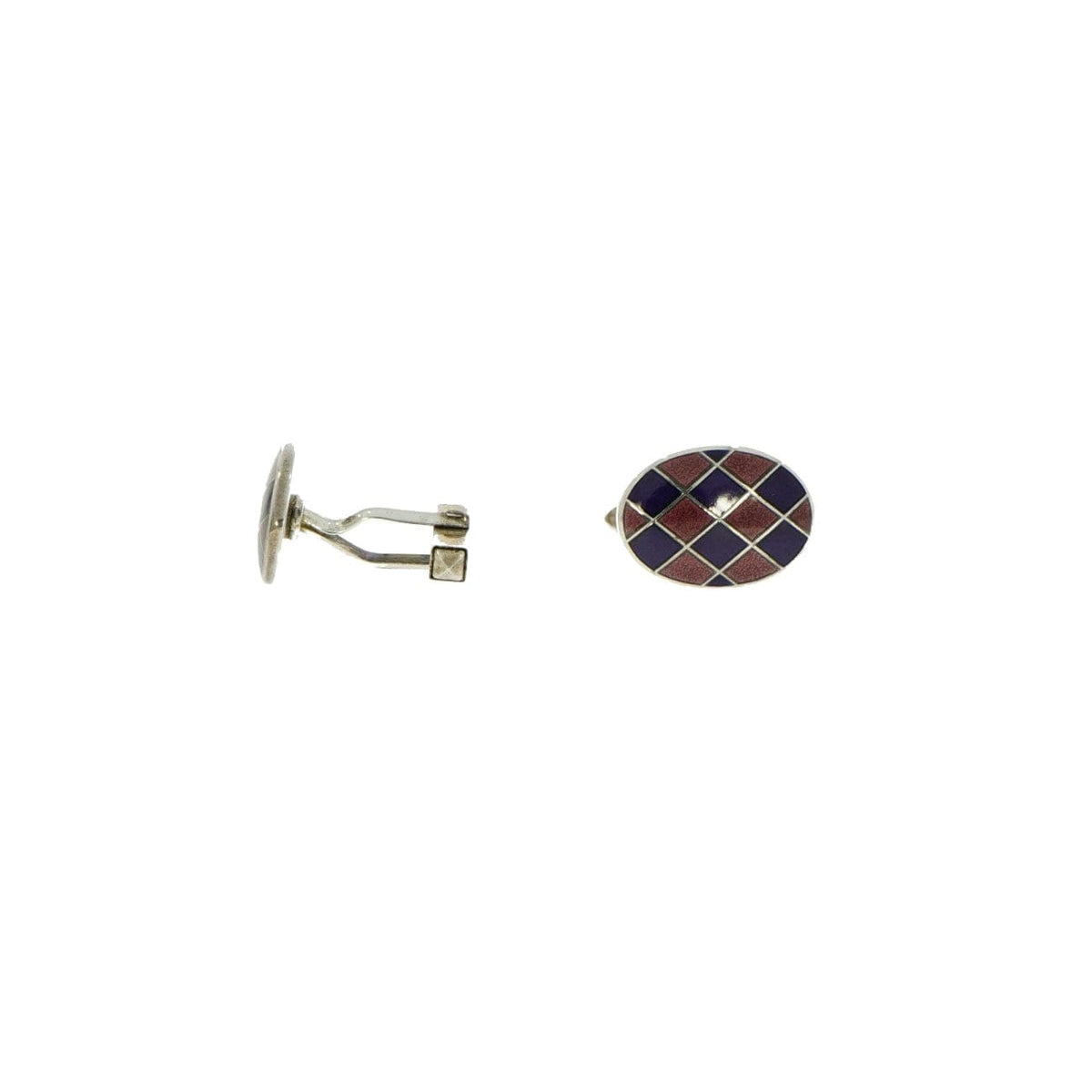 Manfredi Jewels Accessories - Harlequin Enameled Oval Sterling Silver Cufflinks | Manfredi Jewels