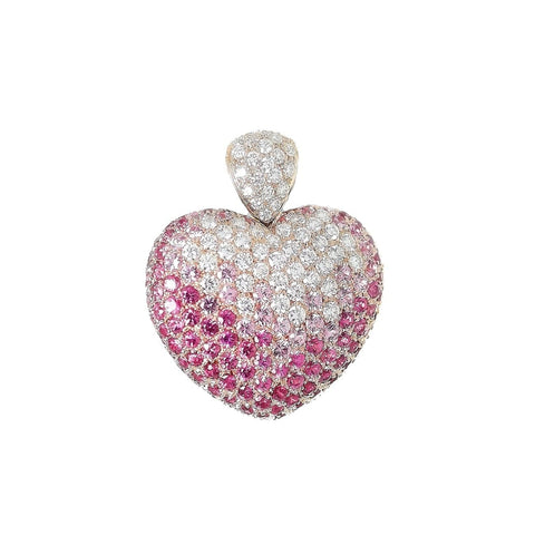 Leo Pizzo Puffed Diamond And Pink Sapphire Heart Shaped Necklace