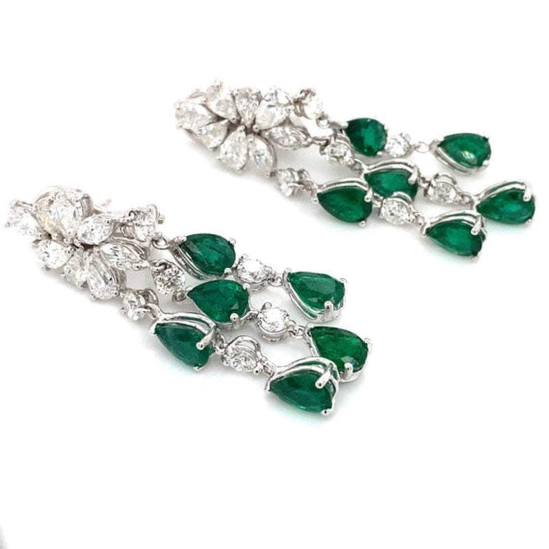 Manfredi Jewels Jewelry - PEAR CUT EMERALD DIAMONDS CHANDELIER 18K EARRINGS