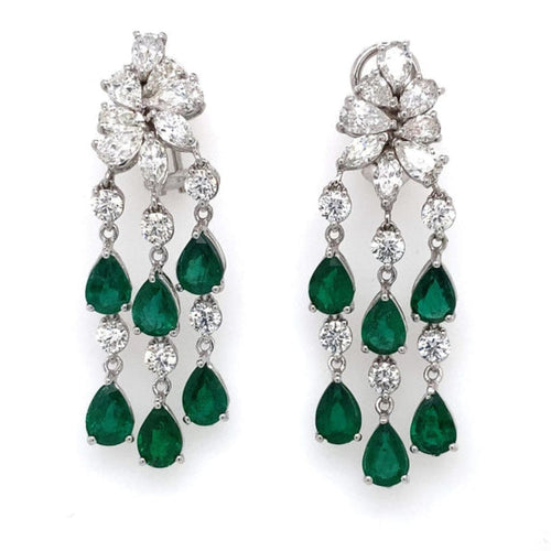 Manfredi Jewels Jewelry - PEAR CUT EMERALD DIAMONDS CHANDELIER 18K EARRINGS
