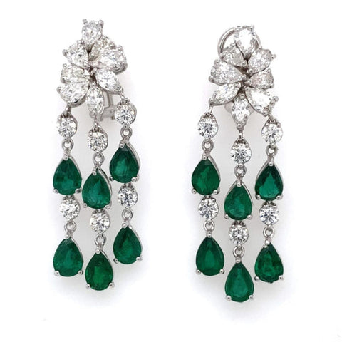 PEAR CUT EMERALD DIAMONDS CHANDELIER 18K EARRINGS