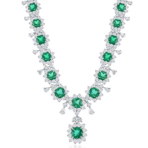 Manfredi Jewels Jewelry - PLATINUM DIAMOND AND EMERALD NECKLACE